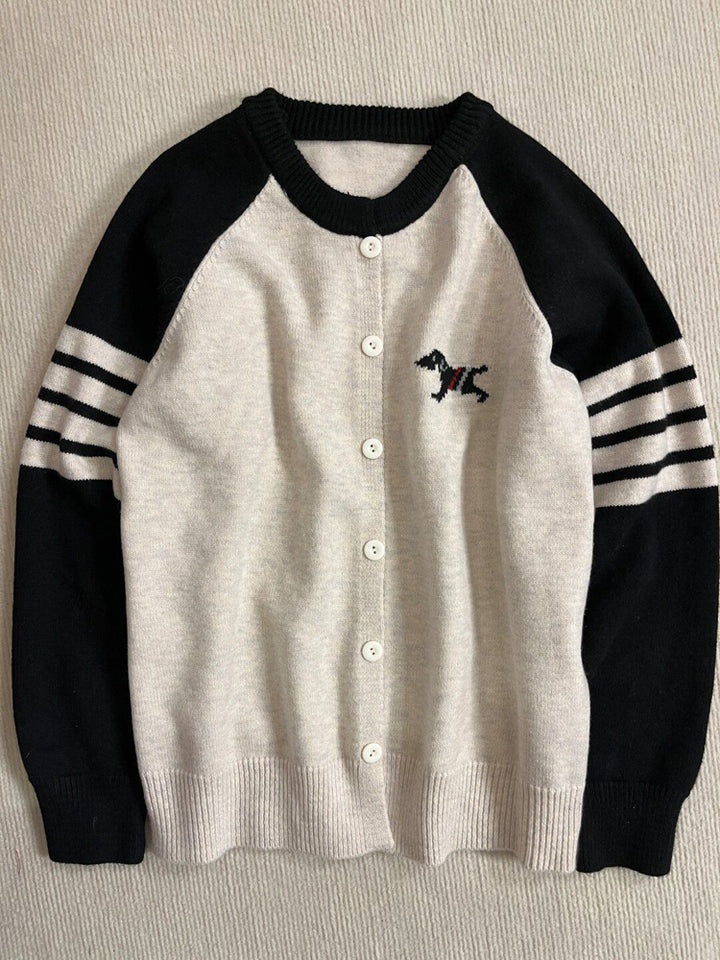 Animal Pattern Button-Up Wool Sweater