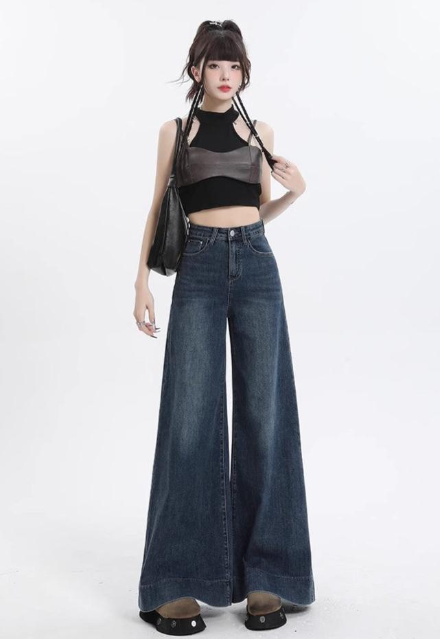 Wide-Leg High-Waist Denim Pants