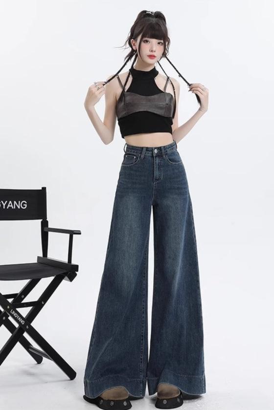 Wide-Leg High-Waist Denim Pants