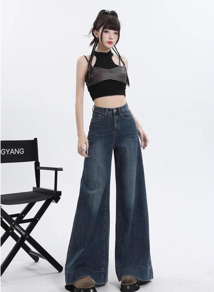 Wide-Leg High-Waist Denim Pants