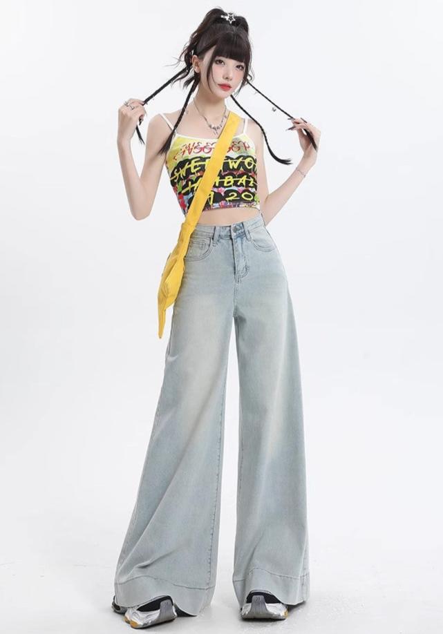 Wide-Leg High-Waist Denim Pants