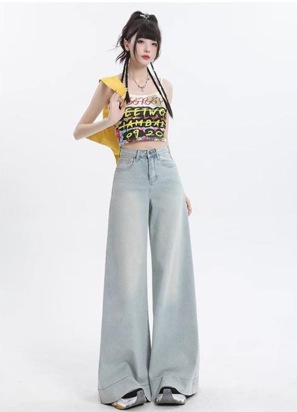 Wide-Leg High-Waist Denim Pants
