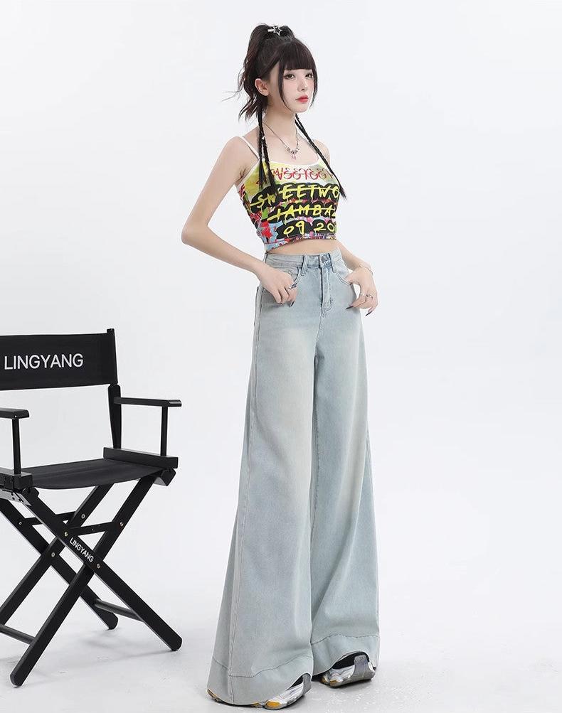 Wide-Leg High-Waist Denim Pants