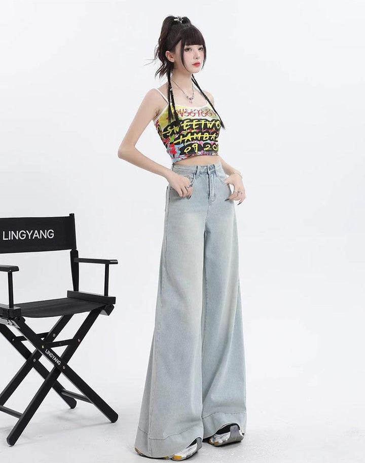 Wide-Leg High-Waist Denim Pants