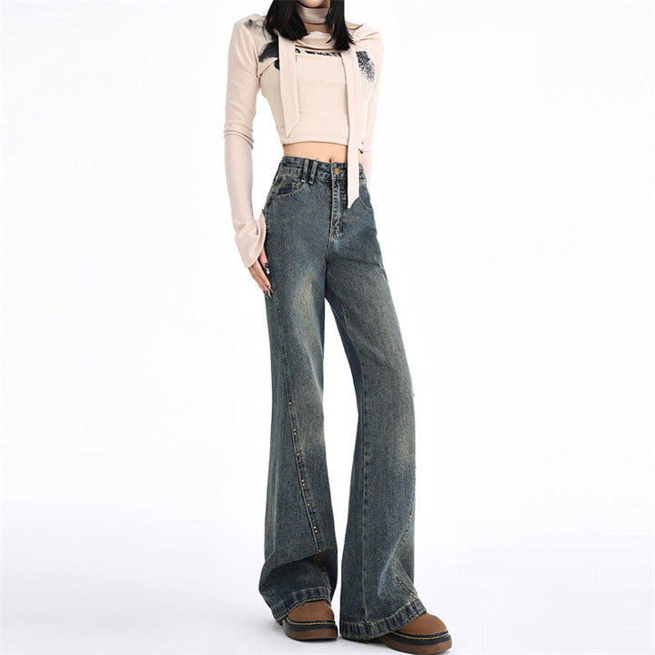 Wide-Leg Studded Denim Pants