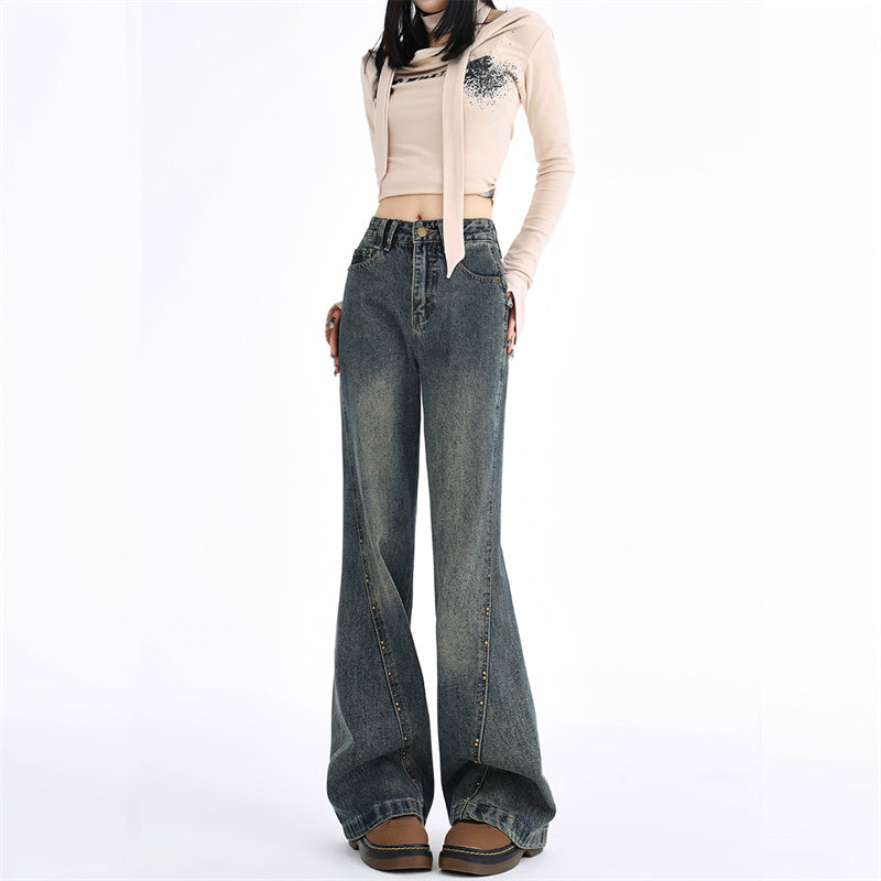 Wide-Leg Studded Denim Pants