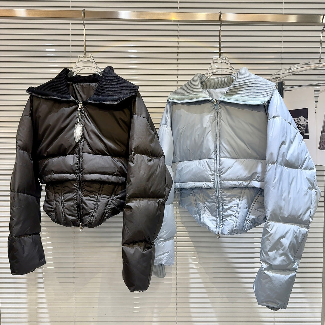 Sailor Collar Cropped Zipper Down Jacket