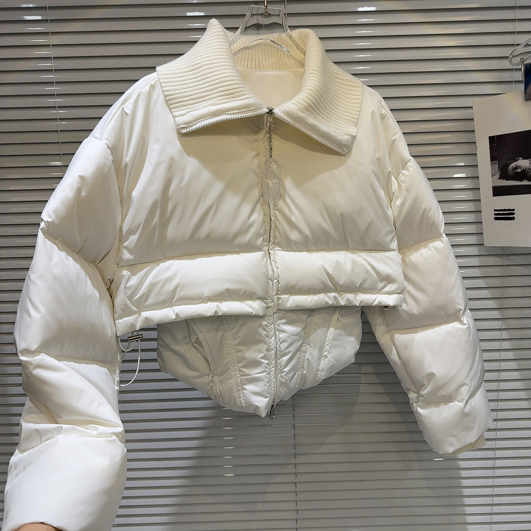 Sailor Collar Cropped Zipper Down Jacket