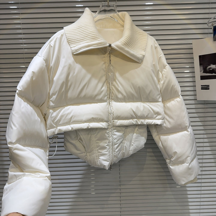 Sailor Collar Cropped Zipper Down Jacket
