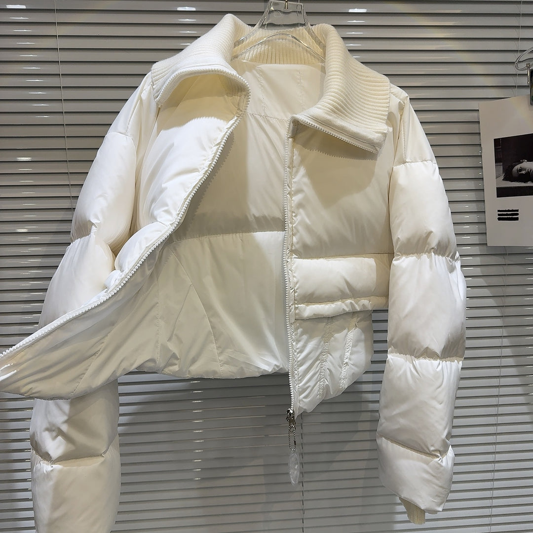 Sailor Collar Cropped Zipper Down Jacket