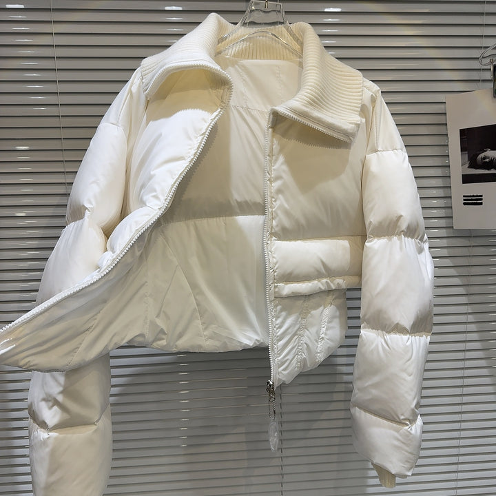 Sailor Collar Cropped Zipper Down Jacket