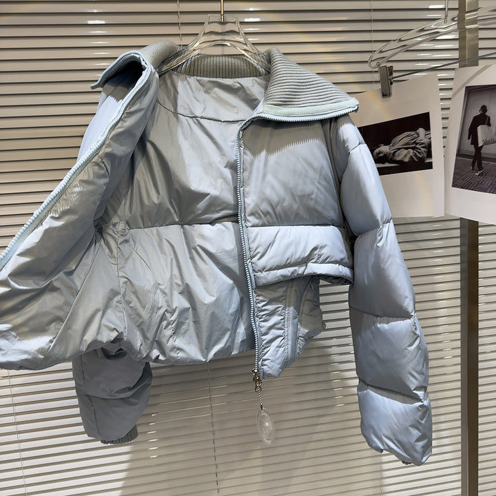 Sailor Collar Cropped Zipper Down Jacket