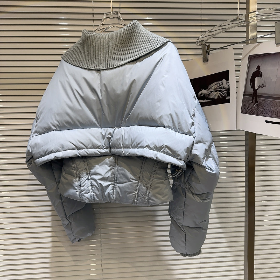Sailor Collar Cropped Zipper Down Jacket