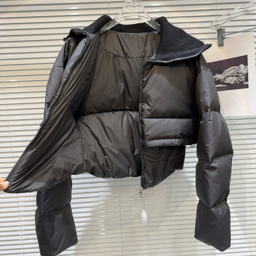 Sailor Collar Cropped Zipper Down Jacket