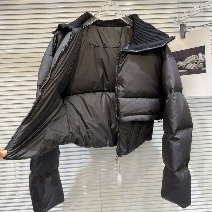 Sailor Collar Cropped Zipper Down Jacket