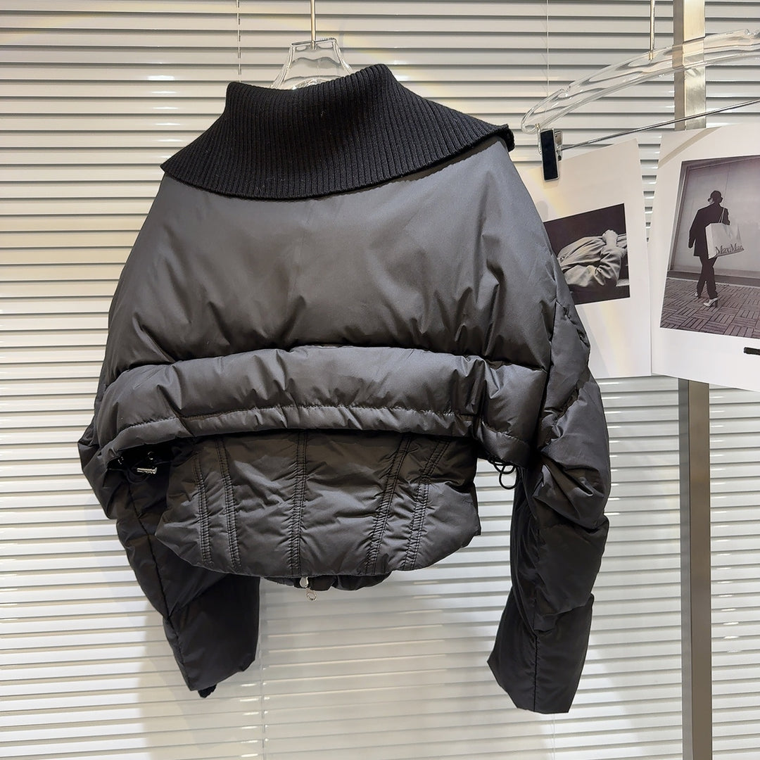 Sailor Collar Cropped Zipper Down Jacket