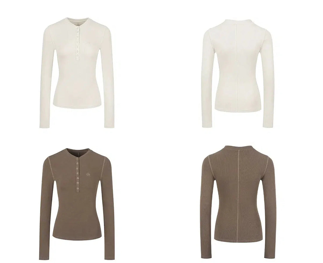 Classic Long Sleeve Henley Pullover with Button Detail