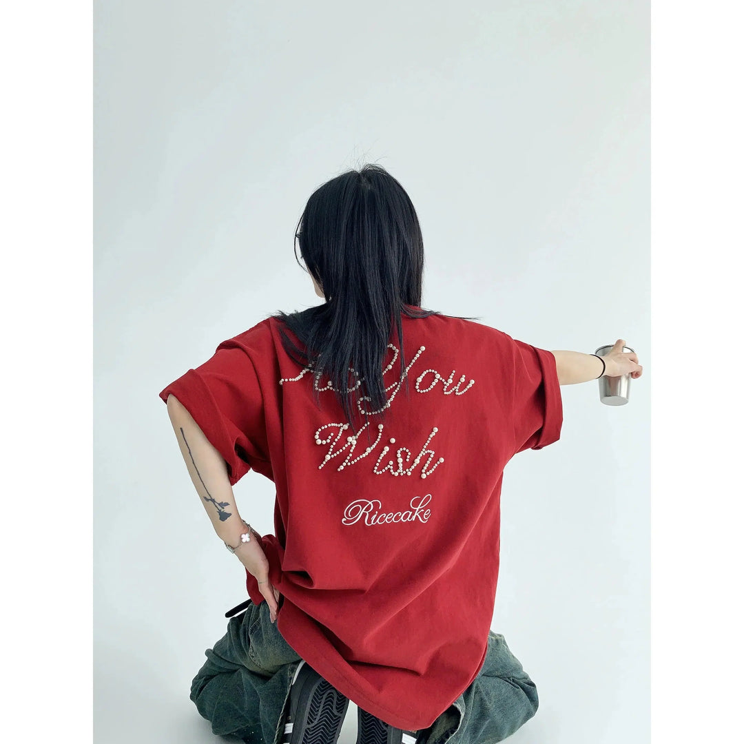 Pearl Letter Embellished T-shirt
