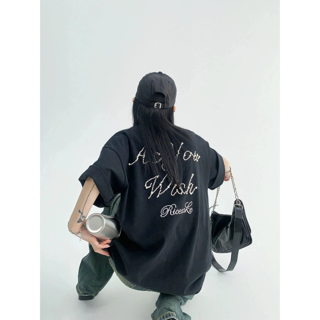 Pearl Letter Embellished T-shirt