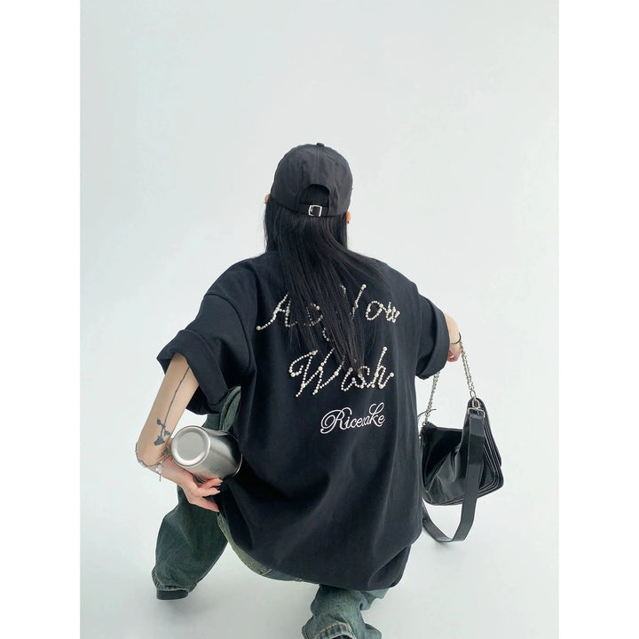 Pearl Letter Embellished T-shirt