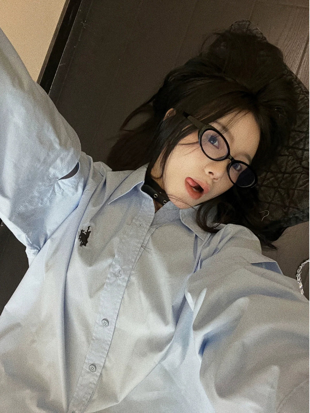 Oversized Cut-Out Sleeve Embroidered Shirt