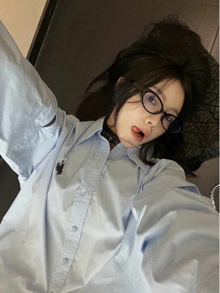 Oversized Cut-Out Sleeve Embroidered Shirt