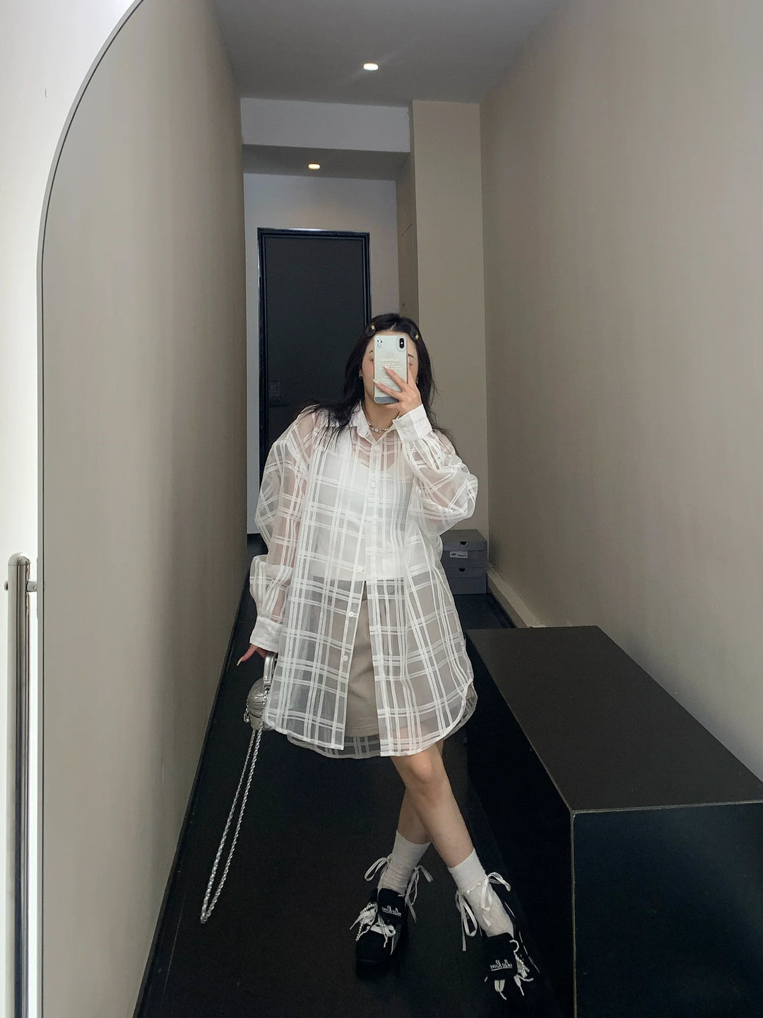 Mesh Loose Long-Sleeve Shirt