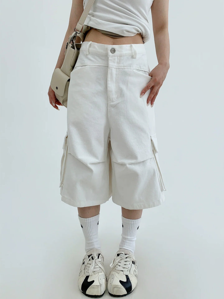 Casual Wide-Leg Denim Cropped Pants