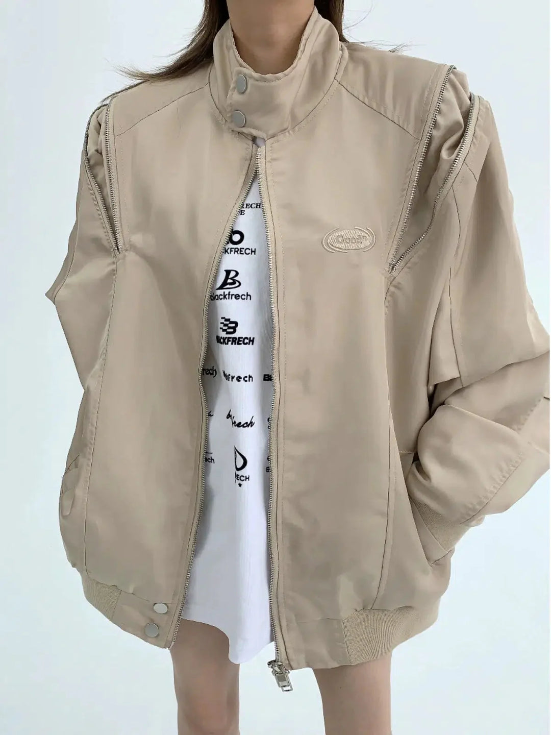 Oversized Embroidery Zipper Jacket