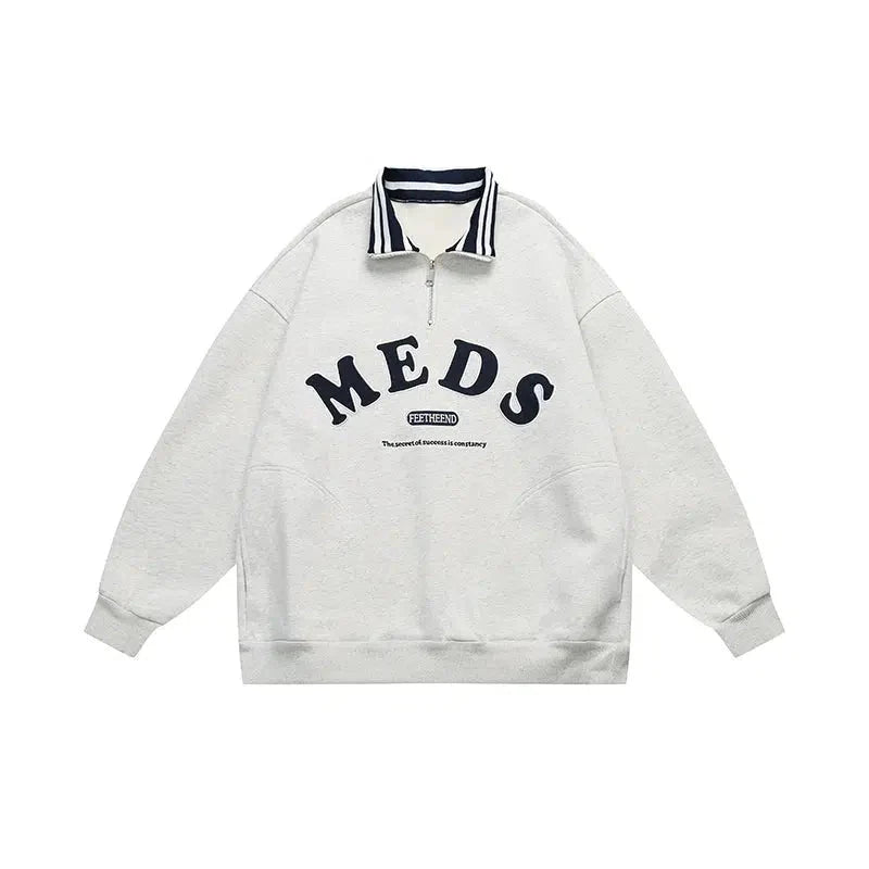 Oversized Embroidery Polo Sweatshirt