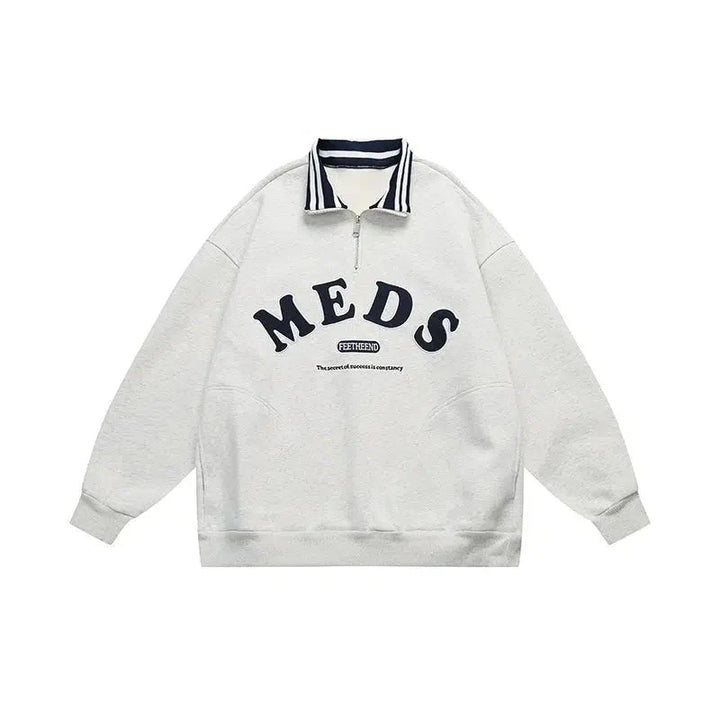 Oversized Embroidery Polo Sweatshirt
