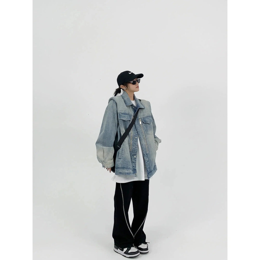 Zipper Detail Denim Oversized Coat