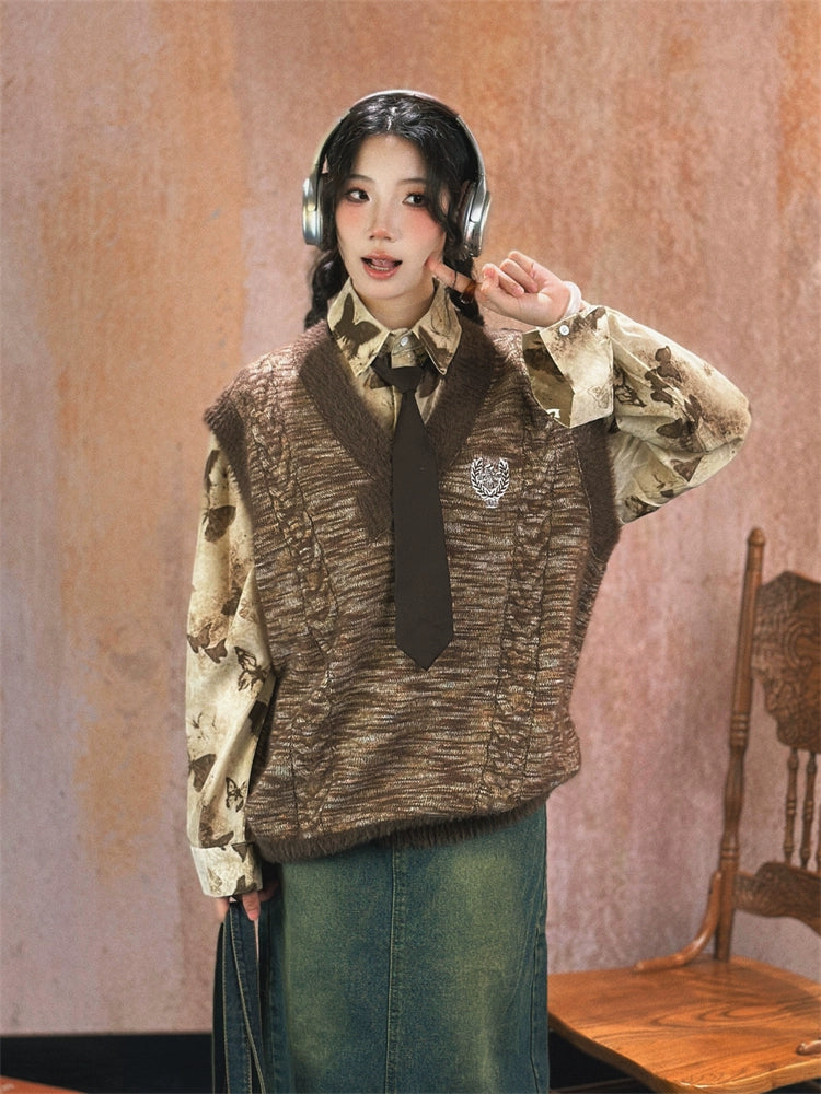 Vintage V-neck Knitted Vest