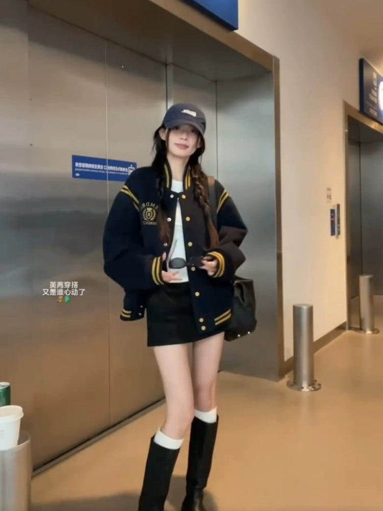 Varsity Striped Detailing Short Coat