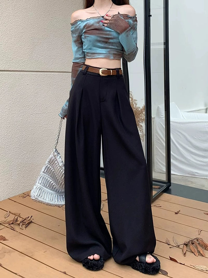 Wide-Leg High-Waisted Casual Pants