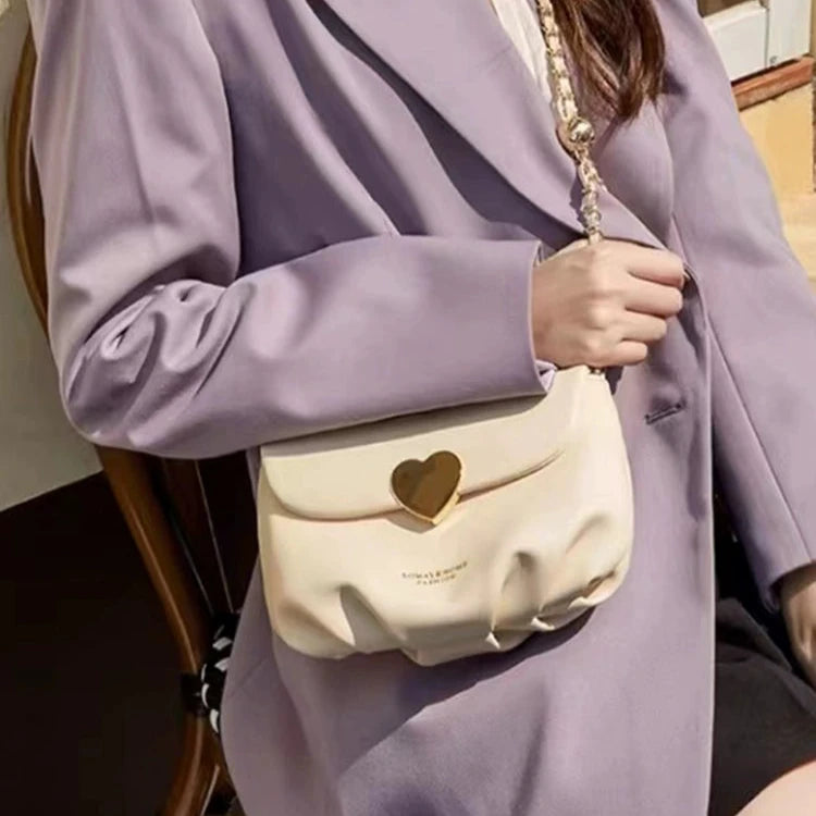 Heart Accent Chain Strap Crossbody Bag