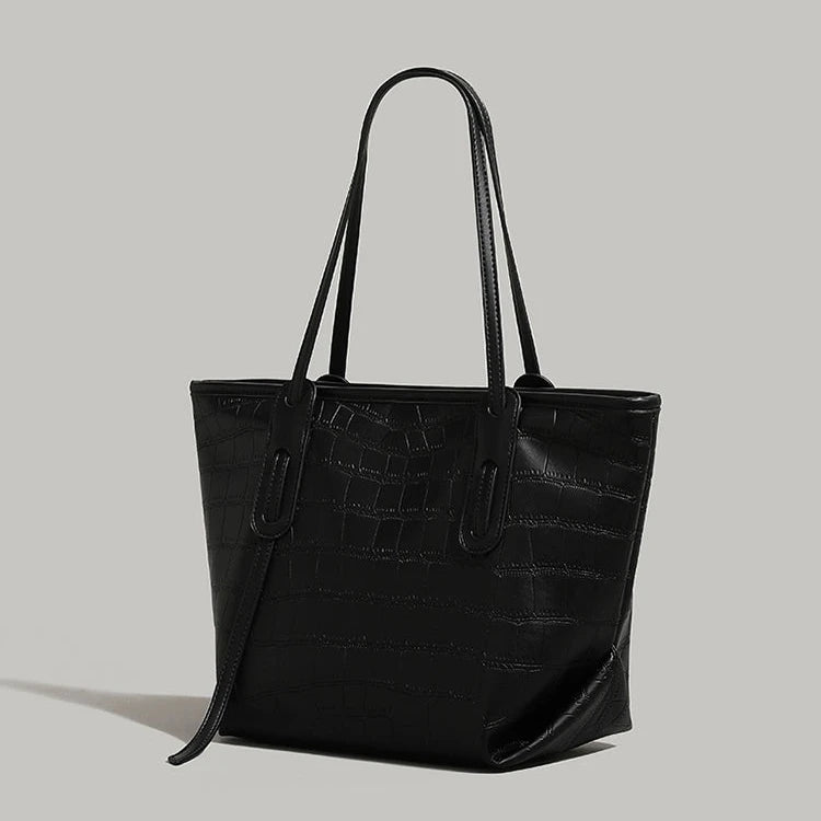Crocodile-effect Leather Tote Bag