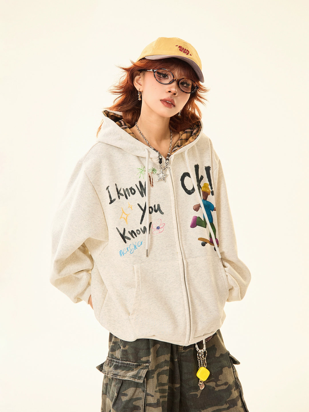 Hooded Graphic Zip-Up Sweatshirt