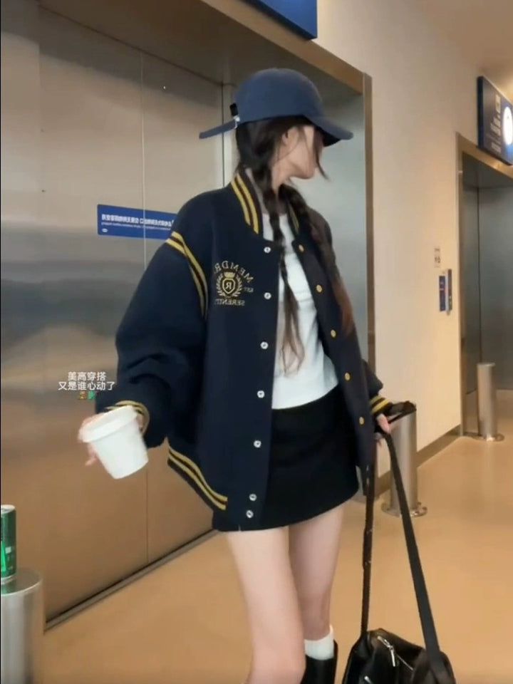 Varsity Striped Detailing Short Coat