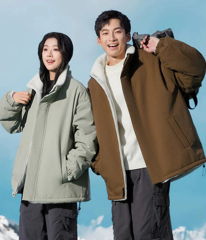 Double-sided Fleece Stand Collar Jacket