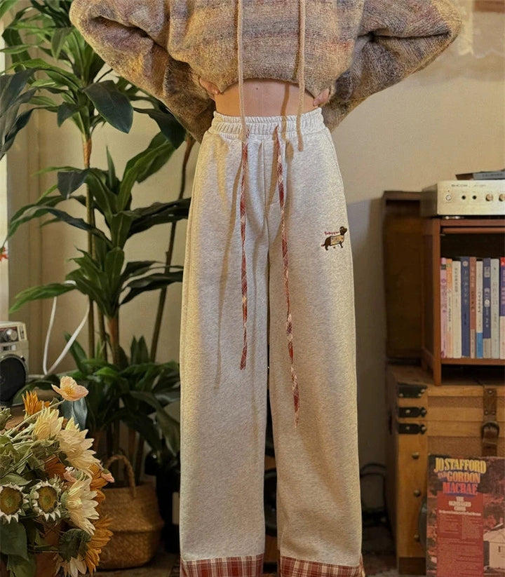 Plaid Accents Drawstring Casual Pants