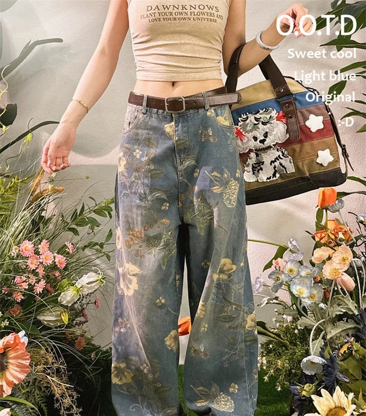 Floral Patterned Relaxed Fit Jeans