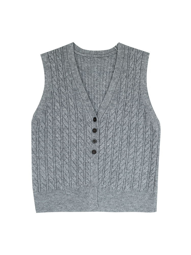 Cable Knit Button-Up Vest