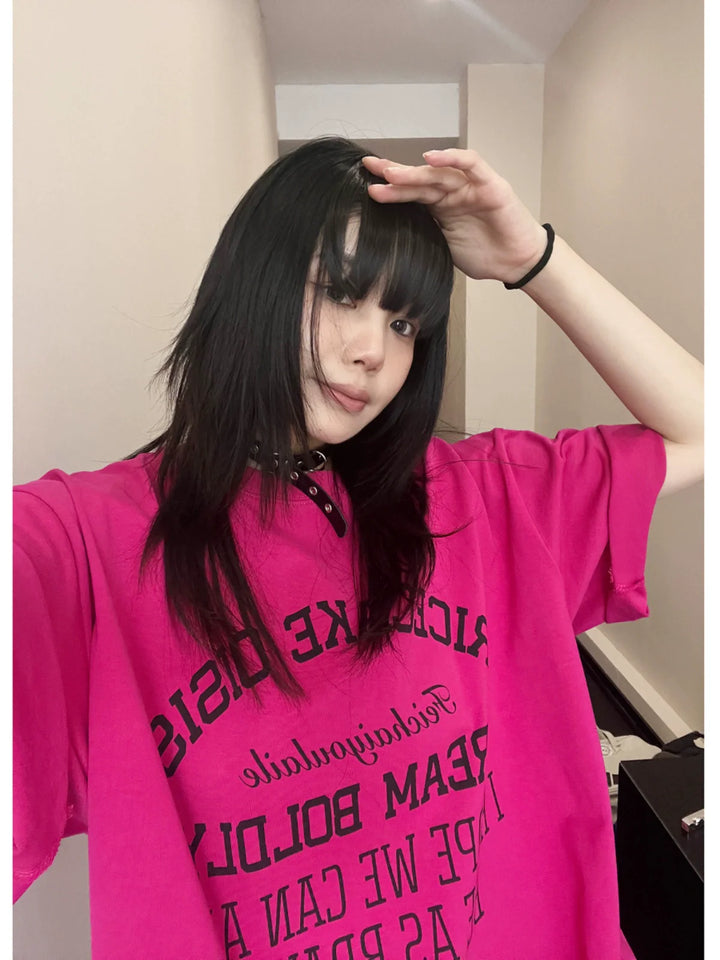 Oversized Cotton Short Sleeve Letter T-Shirt