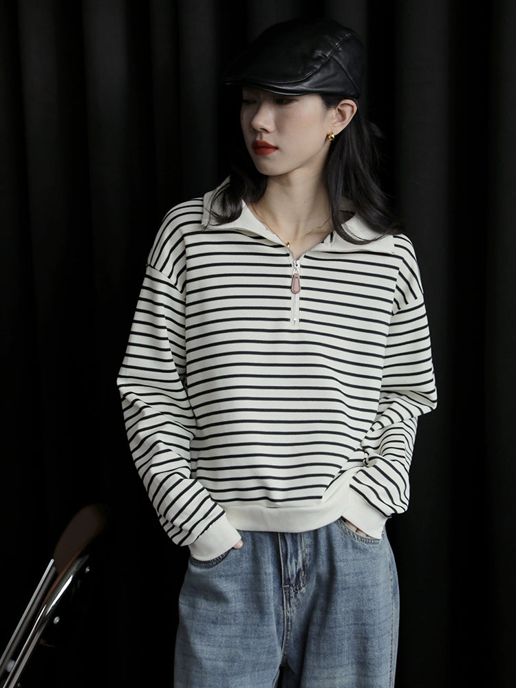 Striped Half-Zip Sweatshirt
