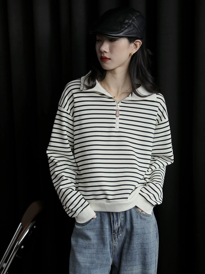 Striped Half-Zip Sweatshirt