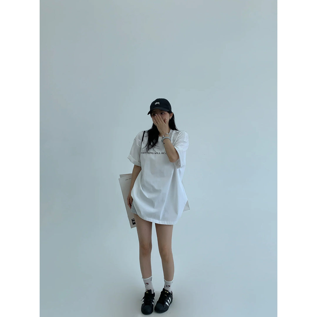 Cotton Letter Print Casual Short Sleeve Top