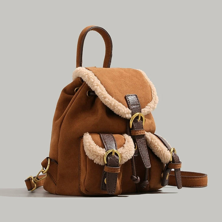 Buckle Straps Faux Suede Backpack