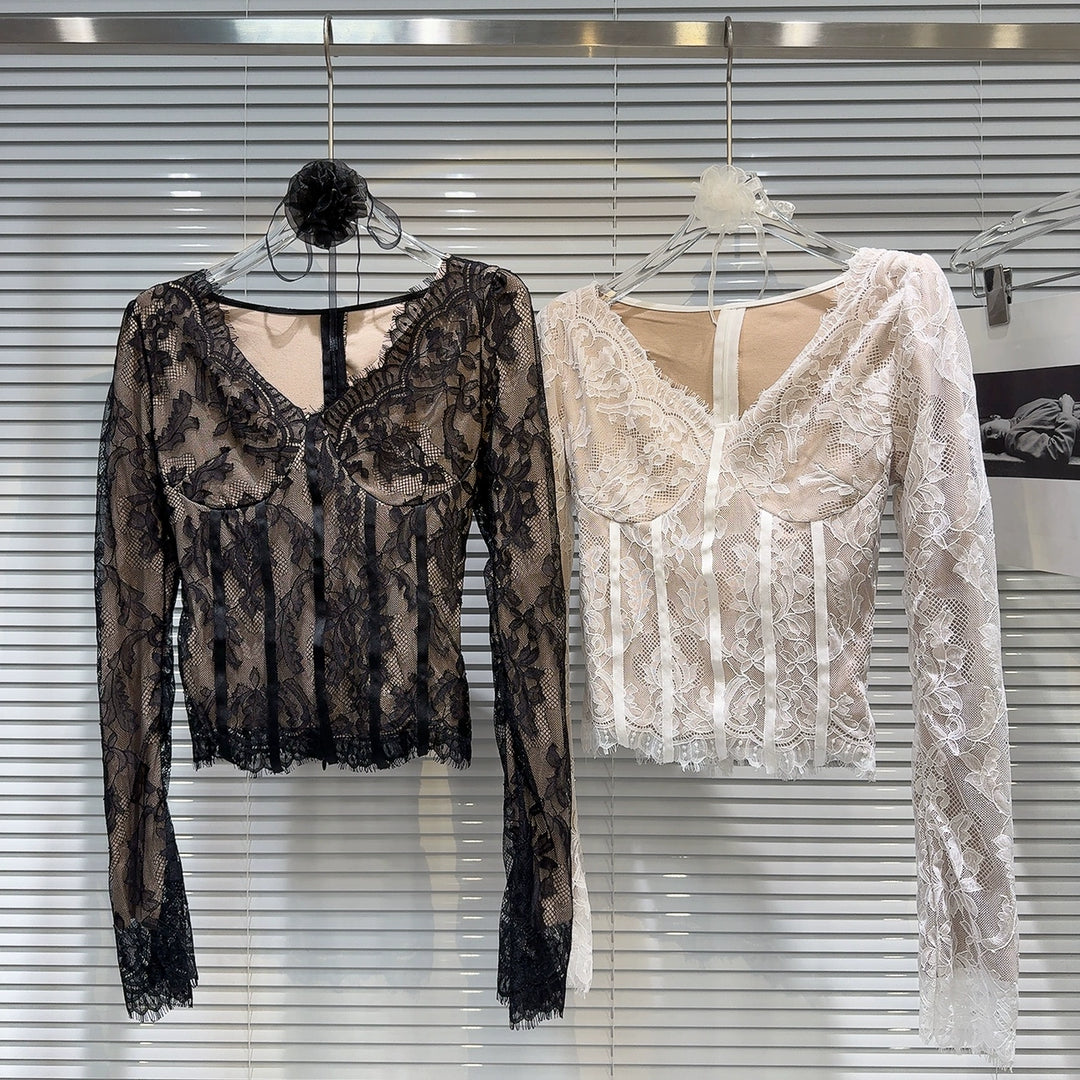 Lace Chiffon Long Sleeve Shirt