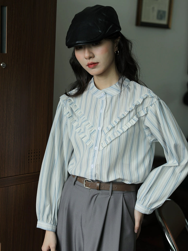 Ruffled Striped Collared Shirt